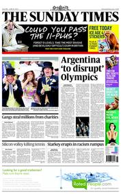 The Sunday Times (UK) Newspaper Front Page for 24 June 2012