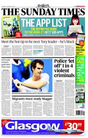 The Sunday Times (UK) Newspaper Front Page for 27 January 2013