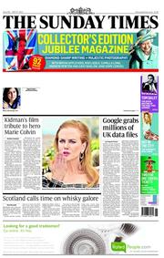 The Sunday Times (UK) Newspaper Front Page for 27 May 2012