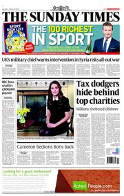 The Sunday Times (UK) Newspaper Front Page for 28 April 2013