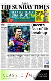 The Sunday Times (UK) Newspaper Front Page for 29 May 2011