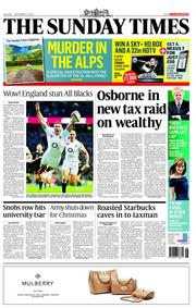 The Sunday Times (UK) Newspaper Front Page for 2 December 2012