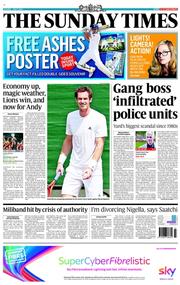 The Sunday Times (UK) Newspaper Front Page for 7 July 2013