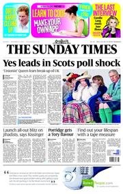 The Sunday Times (UK) Newspaper Front Page for 7 September 2014