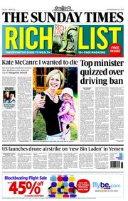 The Sunday Times (UK) Newspaper Front Page for 8 May 2011