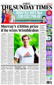 The Sunday Times (UK) Newspaper Front Page for 8 July 2012