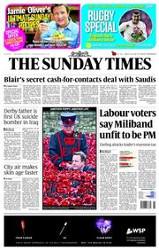 The Sunday Times (UK) Newspaper Front Page for 9 November 2014