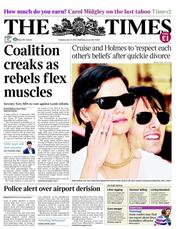 The Times (UK) Newspaper Front Page for 10 July 2012