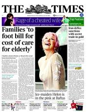 The Times (UK) Newspaper Front Page for 11 February 2013