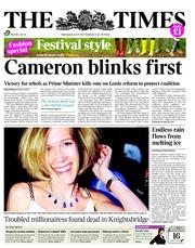 The Times (UK) Newspaper Front Page for 11 July 2012
