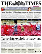 The Times (UK) Newspaper Front Page for 12 November 2014