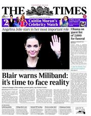 The Times (UK) Newspaper Front Page for 12 April 2013