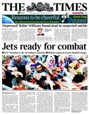 The Times (UK) Newspaper Front Page for 12 August 2014