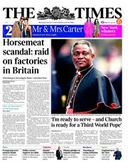 The Times (UK) Newspaper Front Page for 13 February 2013