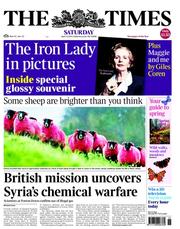 The Times (UK) Newspaper Front Page for 13 April 2013