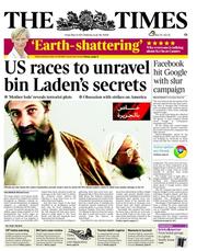 The Times (UK) Newspaper Front Page for 13 May 2011