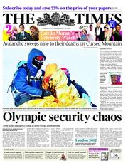 The Times (UK) Newspaper Front Page for 13 July 2012