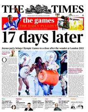 The Times (UK) Newspaper Front Page for 13 August 2012