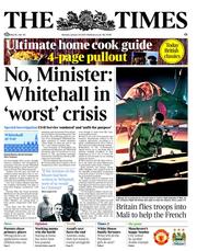 The Times (UK) Newspaper Front Page for 14 January 2013