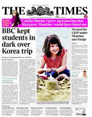 The Times (UK) Newspaper Front Page for 15 April 2013
