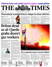 The Times (UK) Newspaper Front Page for 17 January 2013