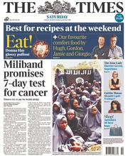 The Times (UK) Newspaper Front Page for 18 October 2014