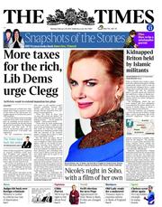 The Times (UK) Newspaper Front Page for 18 February 2013