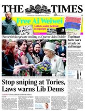 The Times (UK) Newspaper Front Page for 18 May 2011