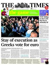 The Times (UK) Newspaper Front Page for 18 June 2012