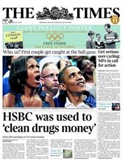 The Times (UK) Newspaper Front Page for 18 July 2012