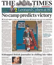 The Times (UK) Newspaper Front Page for 19 September 2014