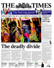 The Times (UK) Newspaper Front Page for 1 January 2013