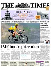 The Times (UK) Newspaper Front Page for 20 July 2012