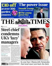The Times (UK) Newspaper Front Page for 21 May 2011
