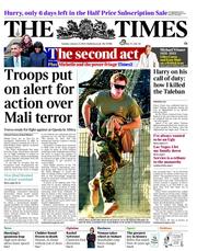 The Times (UK) Newspaper Front Page for 22 January 2013
