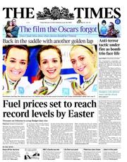 The Times (UK) Newspaper Front Page for 22 February 2013