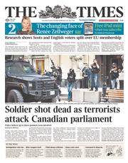 The Times (UK) Newspaper Front Page for 23 October 2014