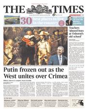 The Times (UK) Newspaper Front Page for 25 March 2014