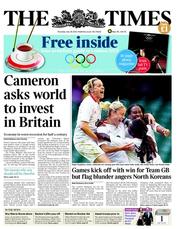 The Times (UK) Newspaper Front Page for 26 July 2012