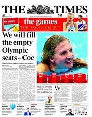 The Times (UK) Newspaper Front Page for 30 July 2012