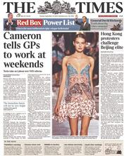 The Times (UK) Newspaper Front Page for 30 September 2014