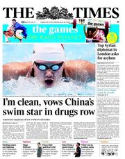 The Times (UK) Newspaper Front Page for 31 July 2012