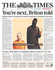 The Times (UK) Newspaper Front Page for 3 September 2014