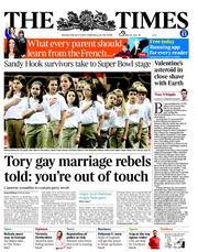 The Times (UK) Newspaper Front Page for 4 February 2013