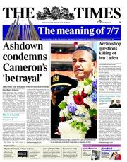The Times (UK) Newspaper Front Page for 6 May 2011