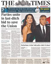 The Times (UK) Newspaper Front Page for 8 September 2014