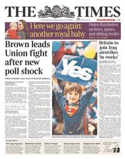 The Times (UK) Newspaper Front Page for 9 September 2014