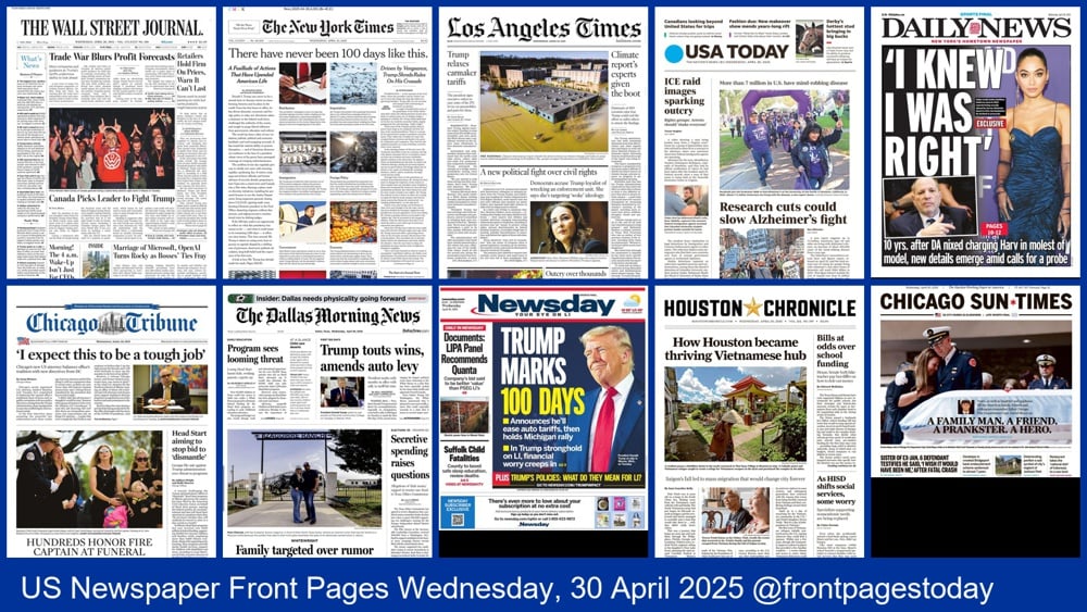 US newspaper front pages