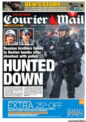 Courier Mail (Australia) Newspaper Front Page for 20 April 2013