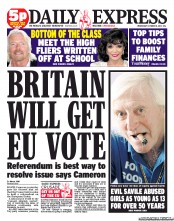 Daily Express (UK) Newspaper Front Page for 10 October 2012